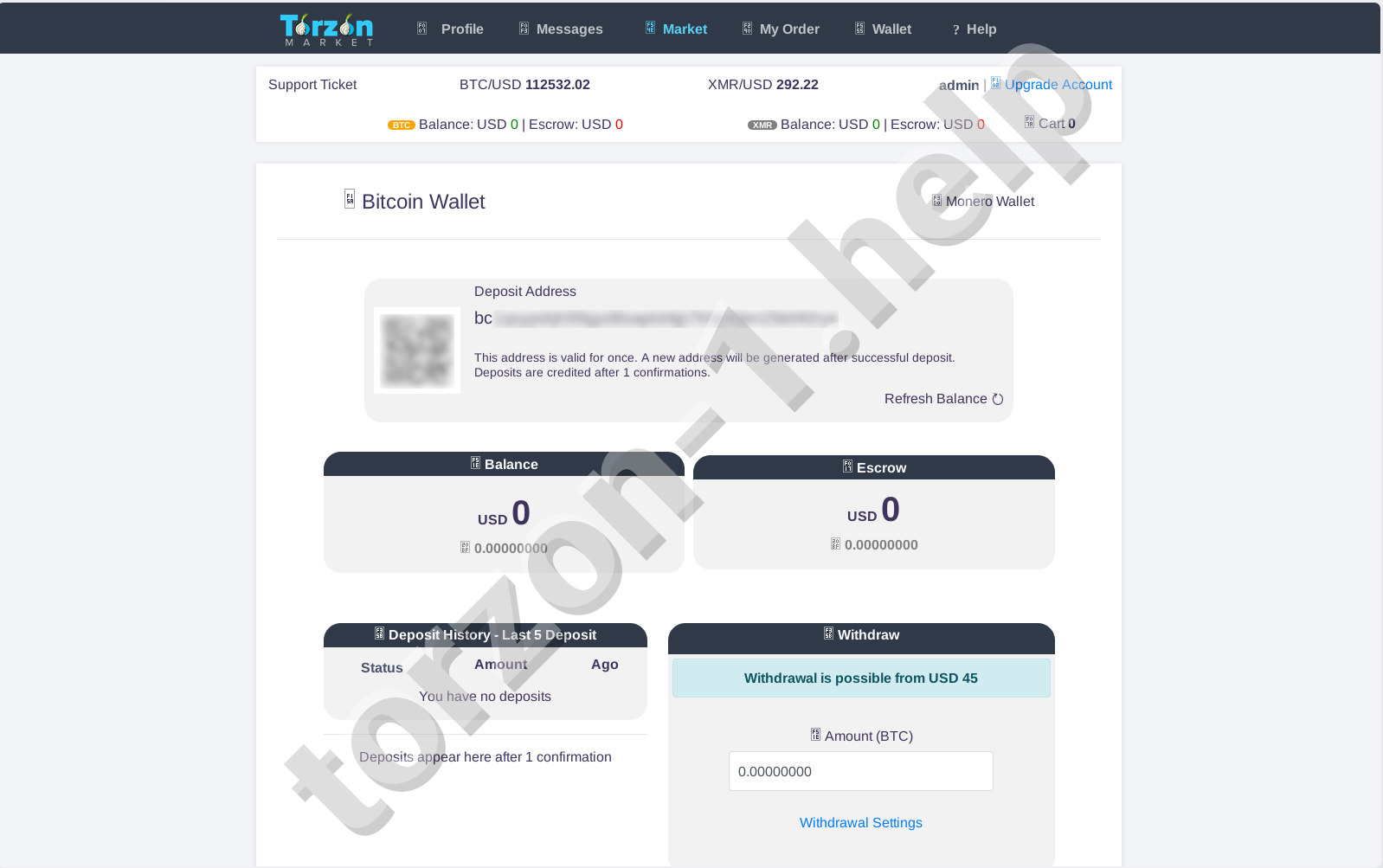 Torzon Market Bitcoin Wallet Interface