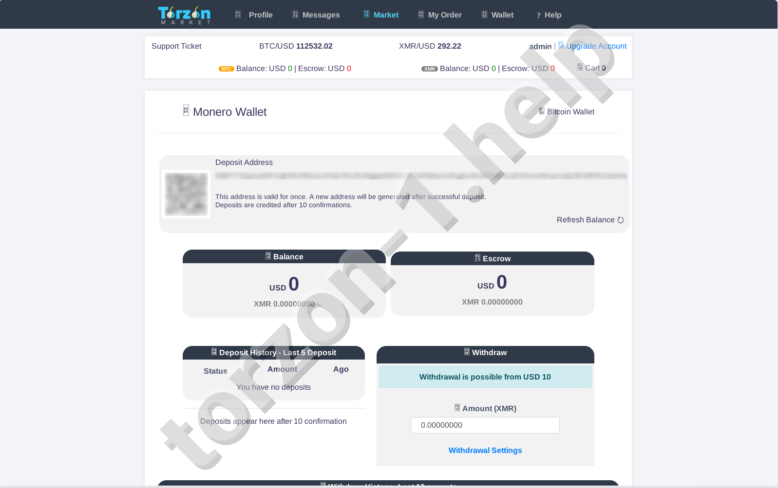 Torzon Market Monero Wallet Interface
